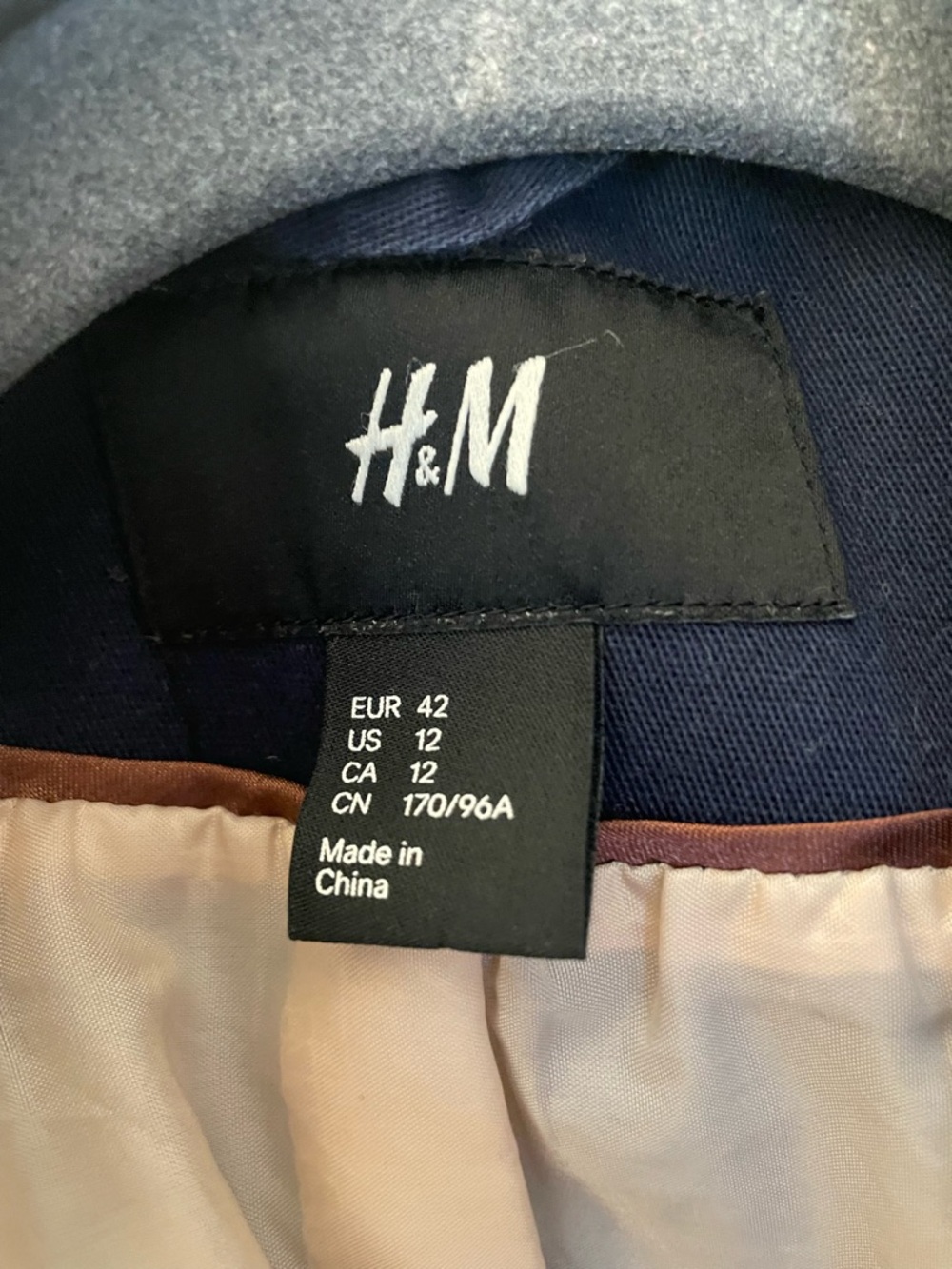 H&M Navy Double-Breasted Trench Coat size 12 - Picture 2 of 3